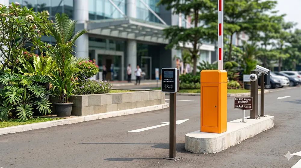 Komponen lengkap sistem palang parkir otomatis barrier gate