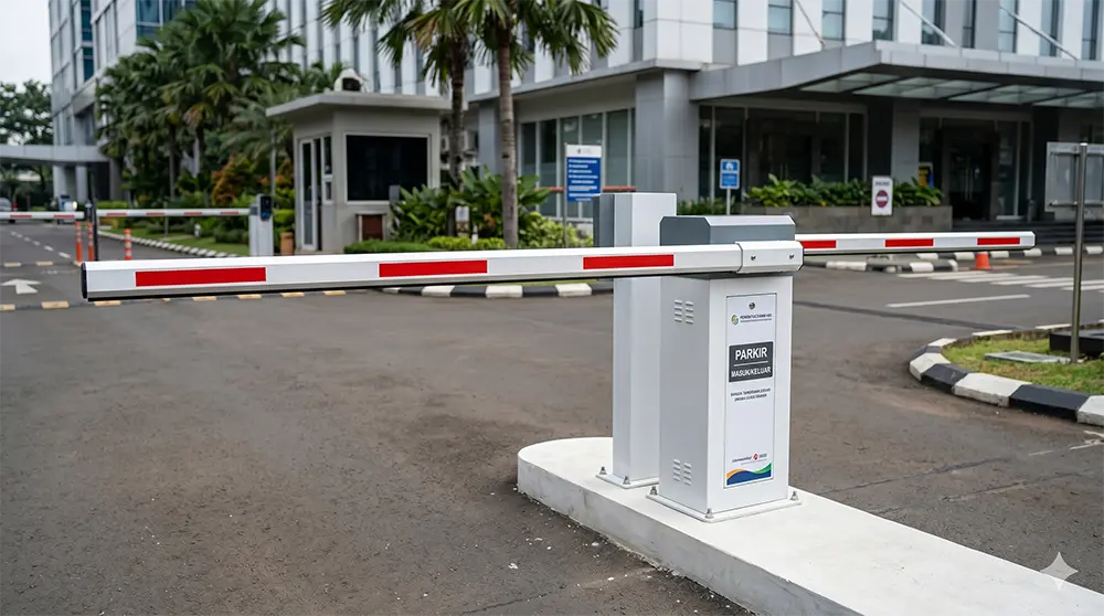 Palang parkir terpasang di lapangan parkir di Indonesia