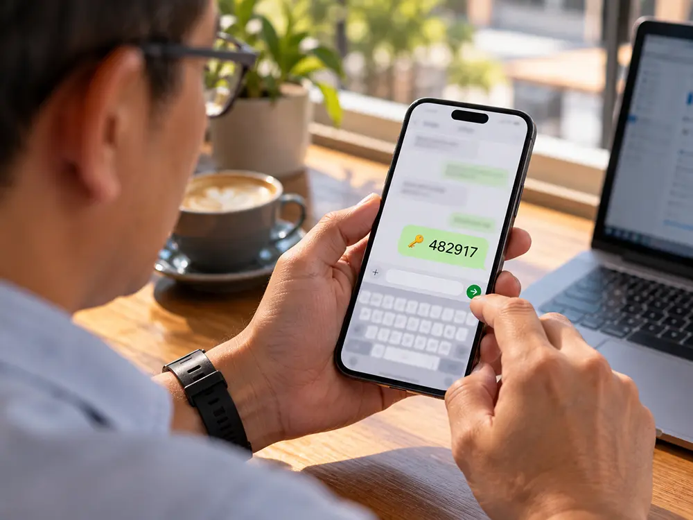 Pemilik kost mengirim kode akses sekali pakai untuk teknisi lewat WhatsApp dari HP