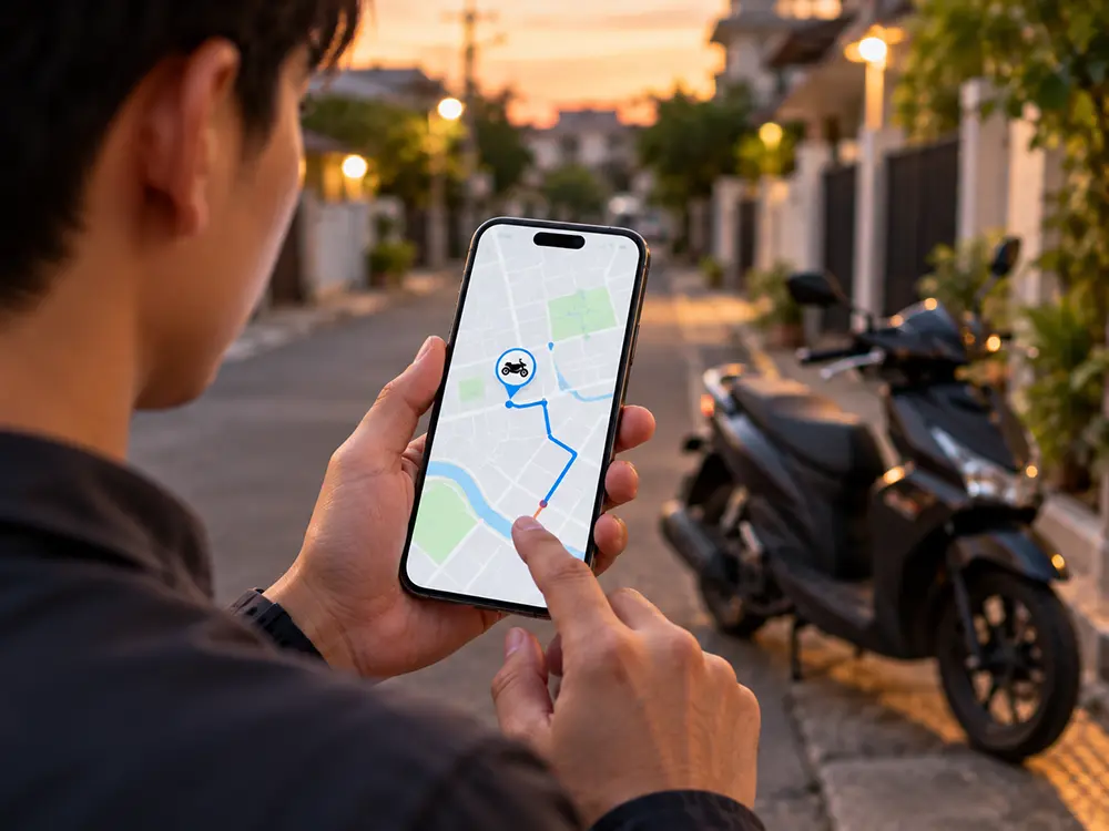 Posisi GPS motor dipantau langsung di peta lewat aplikasi di HP pemilik