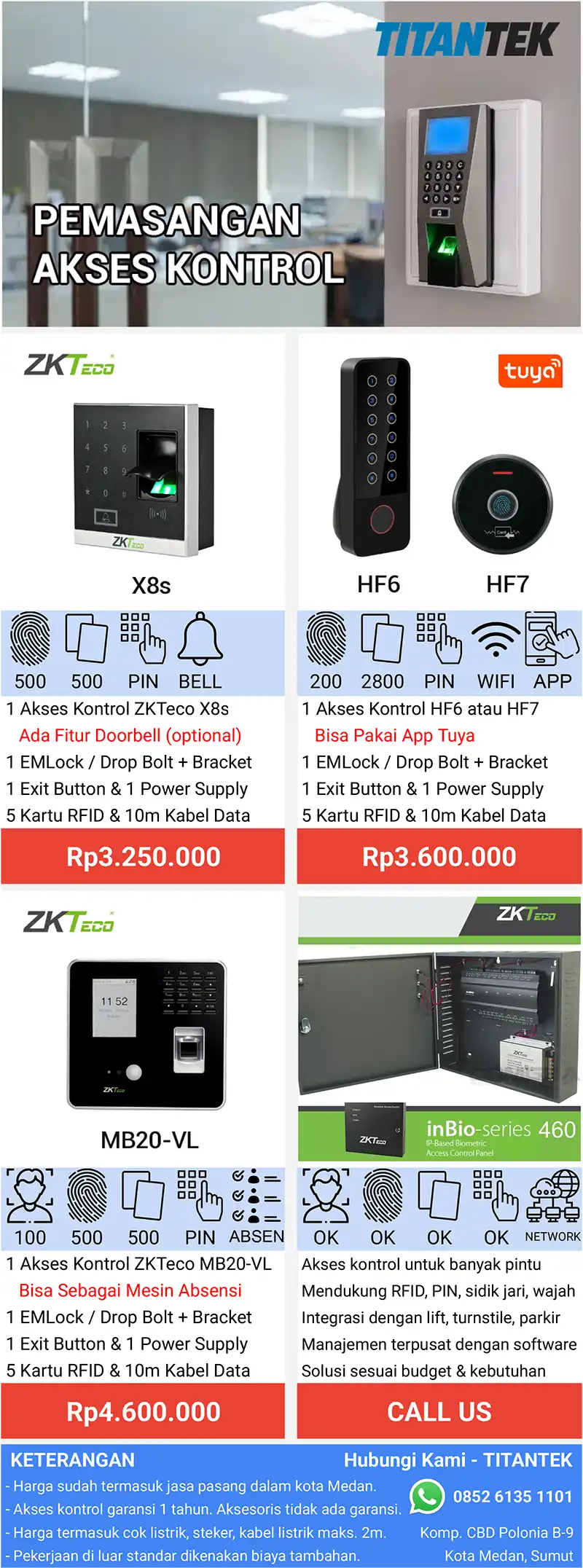 Harga paket pasang akses kontrol pintu di Medan - Titantek