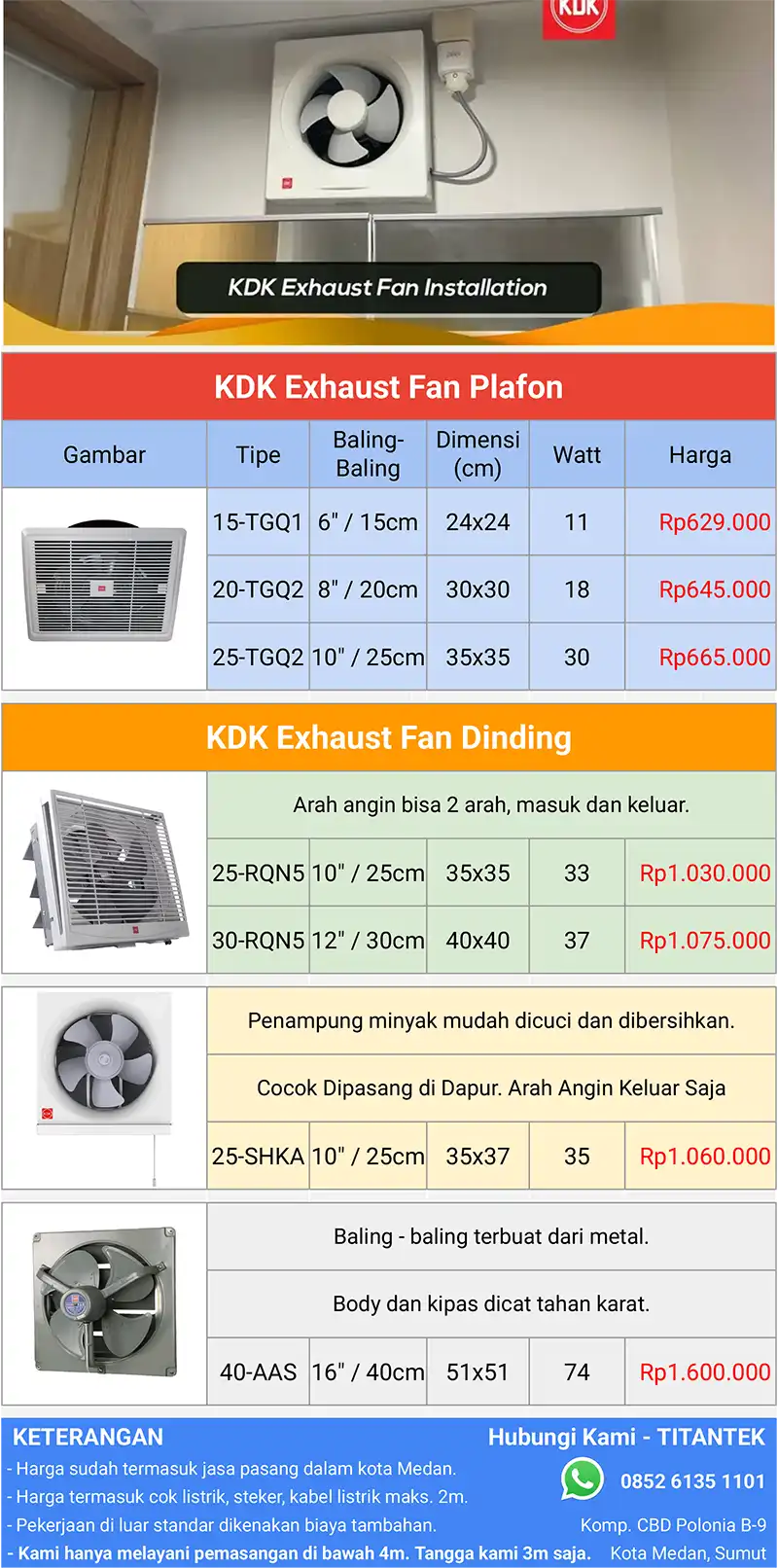Daftar harga jasa pemasangan exhaust fan plafon di Medan Deli Serdang - Titantek
