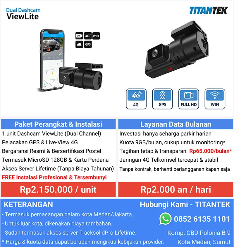 Harga paket dashcam GPS ViewLite untuk pantau anak di Medan