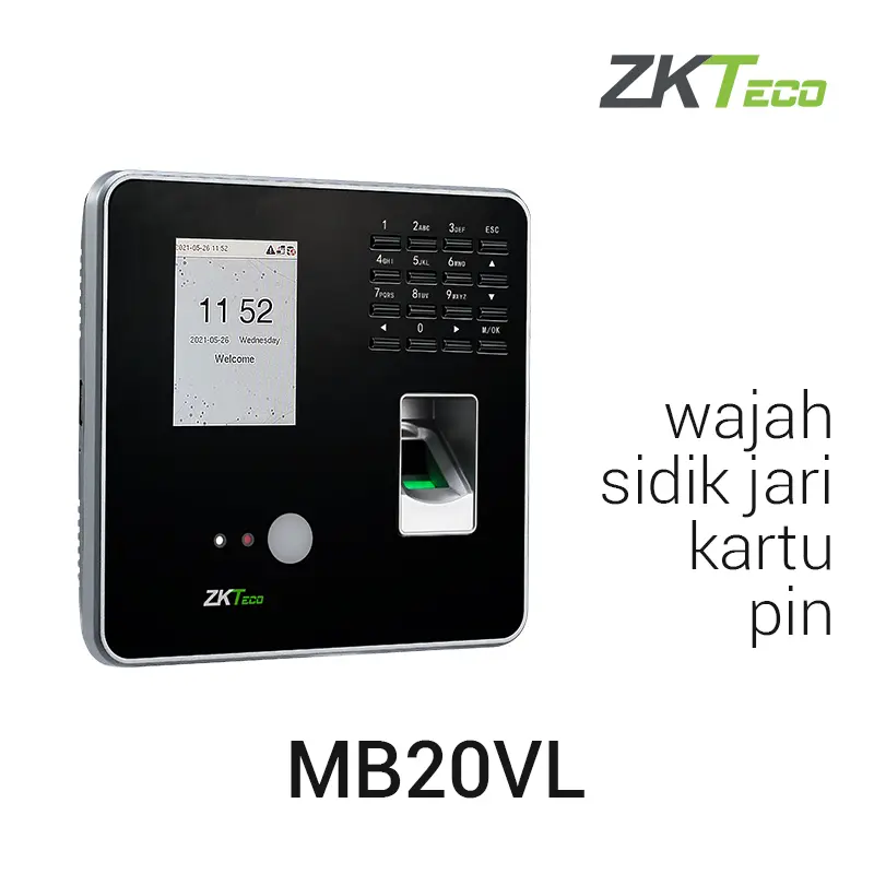 Alat akses kontrol multi-biometrik (wajah & sidik jari) MB20VL