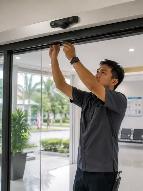 Mesin pintu otomatis di lobi hotel