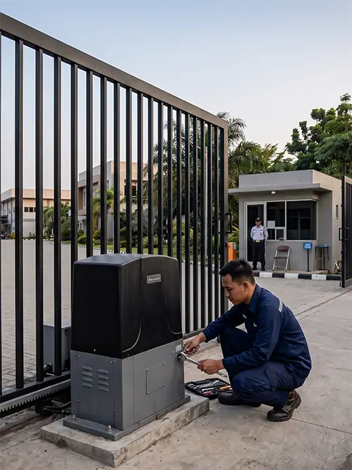 Instalasi motor pagar geser otomatis pada gerbang komplek perumahan