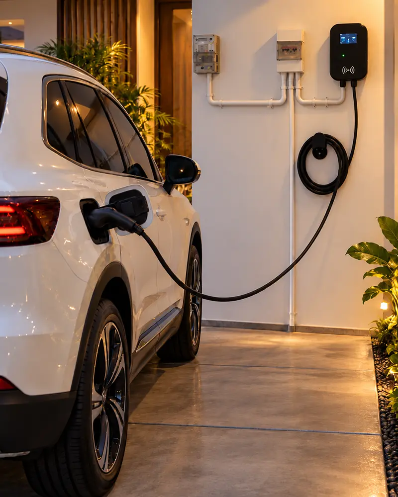 Teknisi Titantek memasang grounding untuk charger mobil listrik di rumah