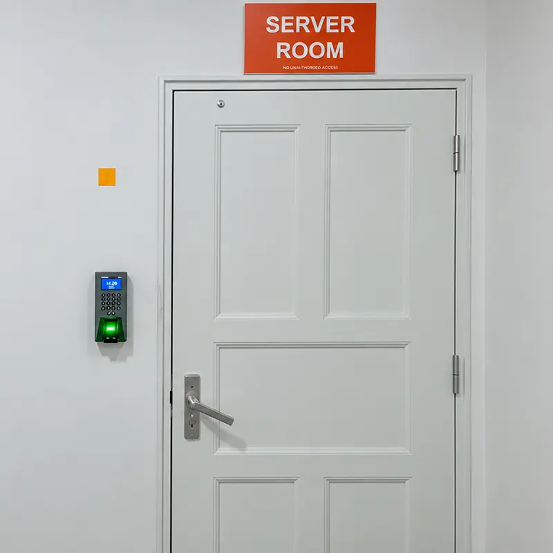 Akses Kontrol Sidik Jari dan Magnetic Lock pada Pintu Server Room Gudang Shopee Medan